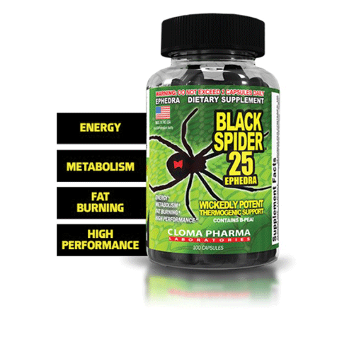 ClomaPharma Laboratories Black Spider 25 Thermogenic Support 100 Capsules.